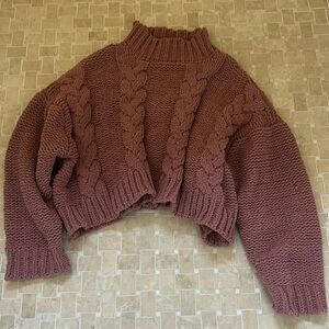 Altard State pink knitted crop turtle neck sweater